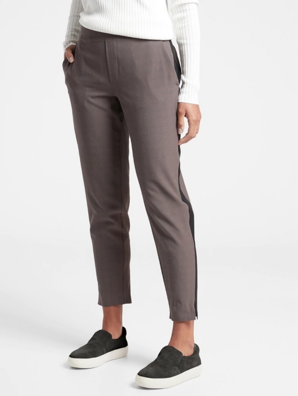 Athleta Brown Plaid Brooklyn Ankle Pants, 4, Athleisure Travel Commuter